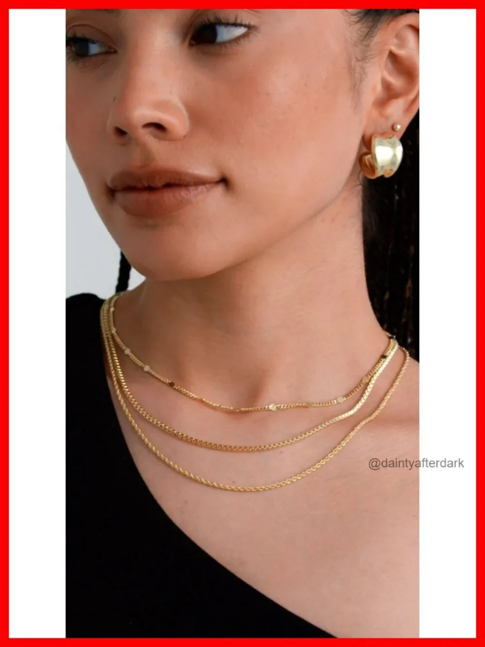 14K Gold Plated Dainty Layering Necklace Set Snake Curb Paperclip Chains